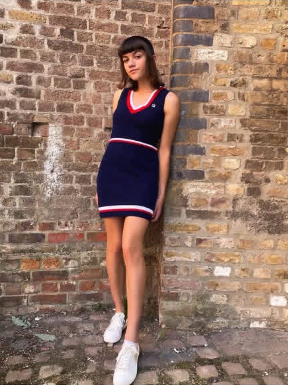 Fila Navy Mini V-Neck Dress with Red & White Trim